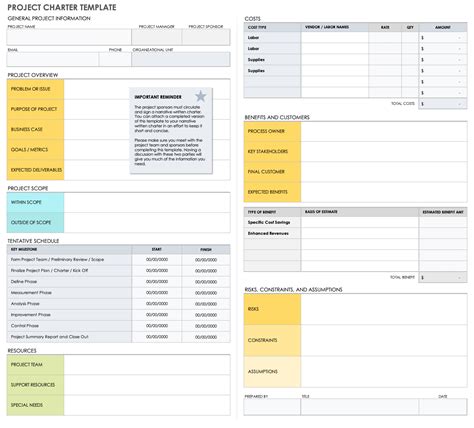 write  project charter smartsheet