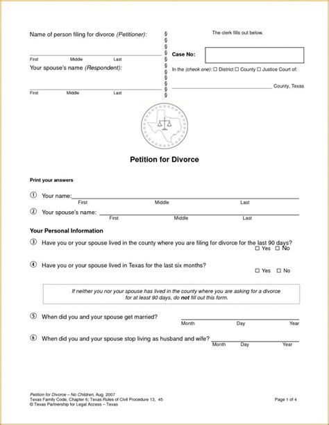 printable divorce decree forms  printable printable