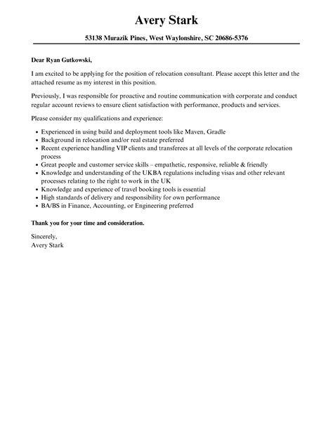 relocation consultant cover letter velvet jobs