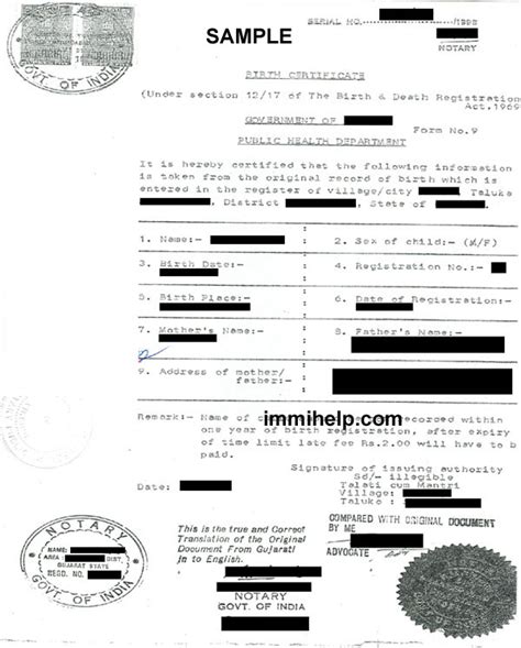 sample english translation  birth certificate  india immihelp