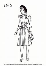 1940 Fashion Dress Silhouette Silhouettes 1940s Dresses 1950 Costume History Drawings Line 40s Coloring Pages Drawing Vintage 1949 1000 Era sketch template