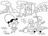Playground Coloring Childrens Children Swing Kindergarten Illustration Game Background Vector Preview sketch template