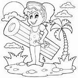 Girl Summer Coloring Raft Holding Surfnetkids Pages Fun sketch template