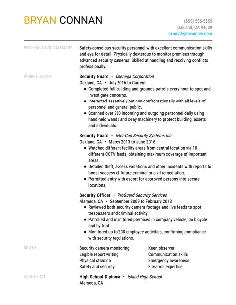 security guard resume examples safety security