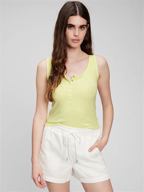 Rib Henley Cropped Tank Top Gap