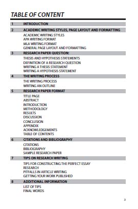 full research paper table  containts sample  table  contents