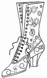 Coloring Steampunk Pages Template Boot Patterns Shoe Embroidery Witch Boots Color Printable Shoes Line Pencil Draw Use Details Etsy Brady sketch template