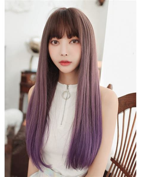 long straight synthetic wigs bangs  color super  studio