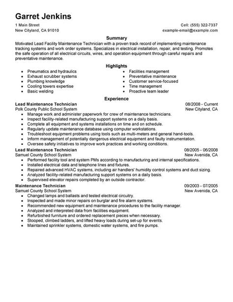 facility lead maintenance resume sample resume examples sample