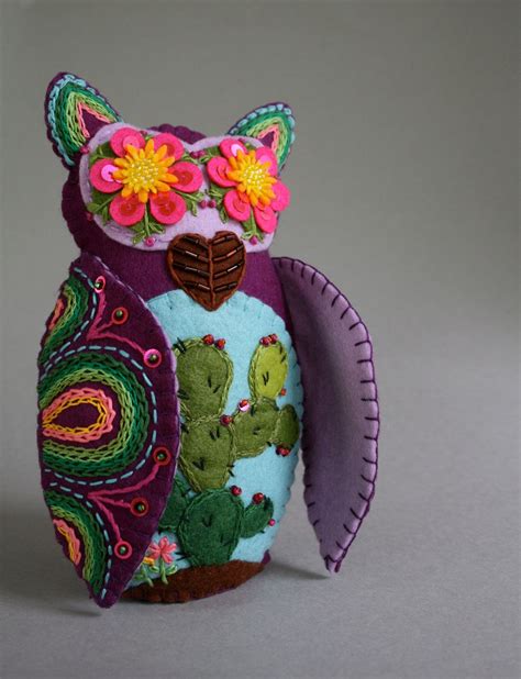 Felt Owl Mexican Folk Art Loteria El Nopal Violet