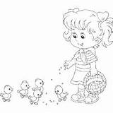 Feeding Chicks Girl Coloring Animals Pages Farm Surfnetkids Duck sketch template