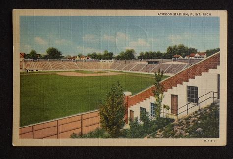 atwood stadium baseball flint mi genesee  postcard michigan ebay