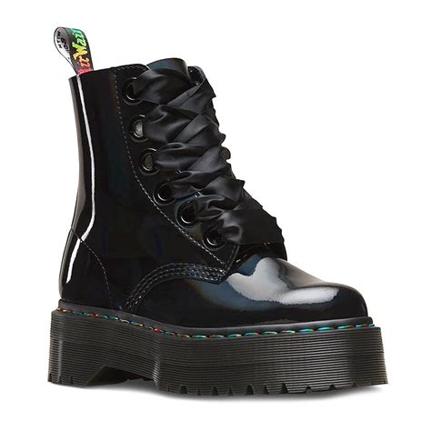 dr martens molly rainbow patent leather womens  eyelet boots  black