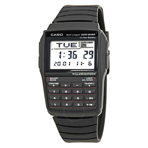 casio databank calculator unisex black resin digital  dbc   watches