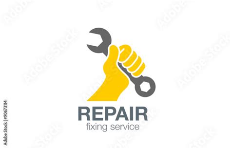 Hand Holds Spanner Logo Repair Concept Vector Design Stock Image And
