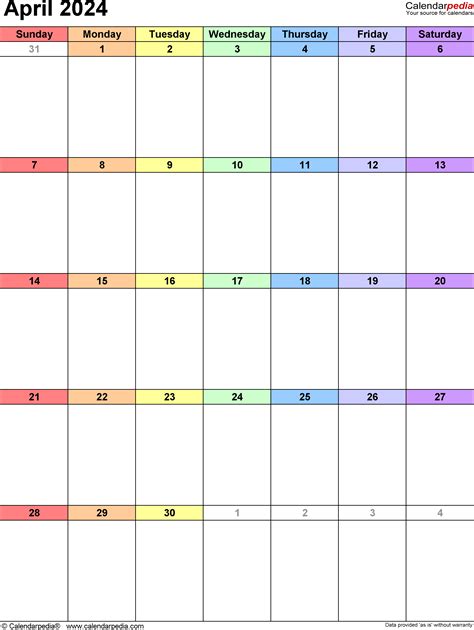 april calendar printable  pages  blank april  calendar