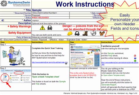 standardized work instructions templates