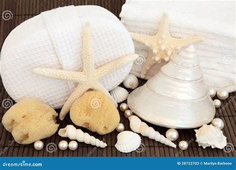 sea shell spa stock image image  white towel health