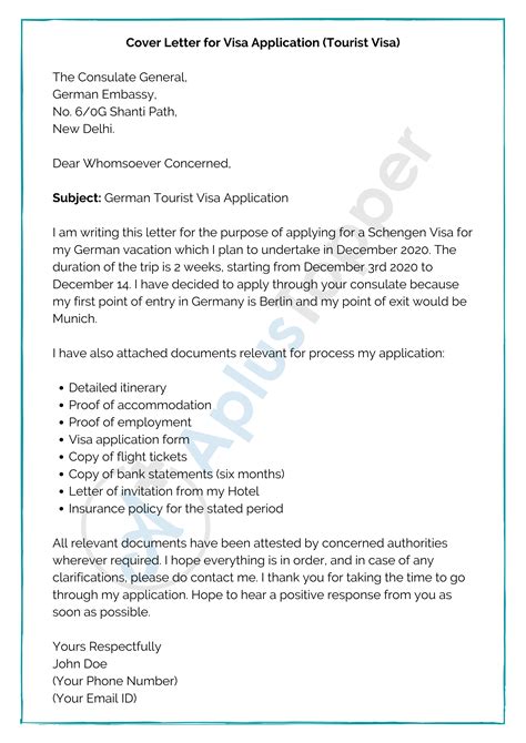 letter  apply visa