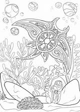 Raie Manta Colorare Wasserwelten Erwachsene Malbuch Disegni Adulti Algae Zentangle Justcolor Mondes Aquatiques Mundos Univers Underwater Calming Coloriages Colorir Algues sketch template