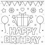 Birthday Coloring Happy Vector Printable Card Cards Illustration Pages Print Kids Him Adults sketch template