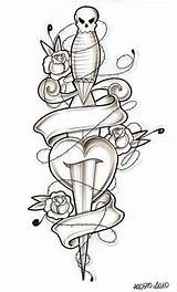 Tattoo Dagger Heart Tattoos Old Drawing Drawings Designs Broken School Knife Coeur Flash Skull Doodle Kritzelei Outline Line Sword Style sketch template