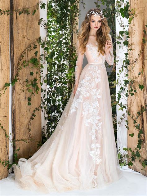 A Line Wedding Dress With Lace Bishop Sleeves Unique Wedding Dresses