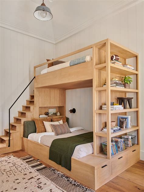 bunk bed   room  stairs  bookshelves