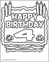 Birthday Coloring Pages Printable Color Card Happy 4th Year Old Cards Holiday Cake Sheets Kids Years Season Children Template Five sketch template
