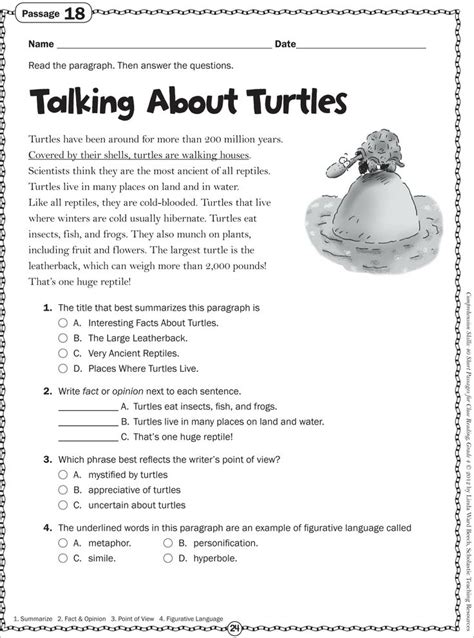 talking  turtles grade  close reading passage  grade