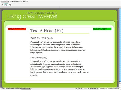 style website headings  paragraphs  dreamweaver