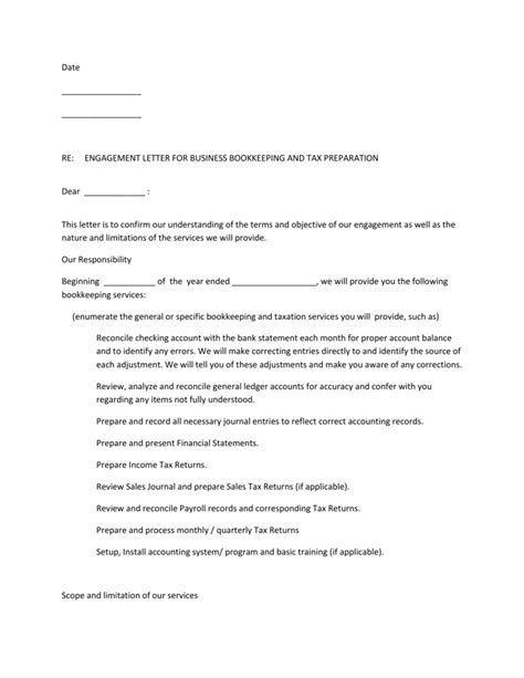 bookkeeping letter  engagement template