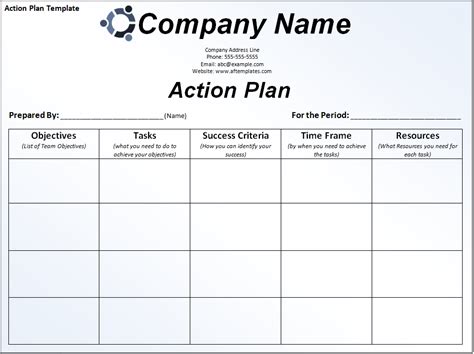 action plan template  word templates