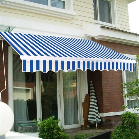 vivohome outdoor manual retractable patio awning ft  ft blue white walmartcom