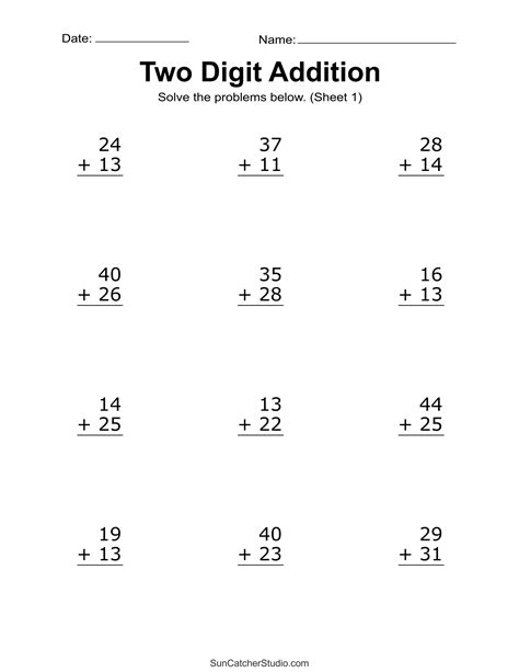 digit addition worksheets printable  digit problems diy