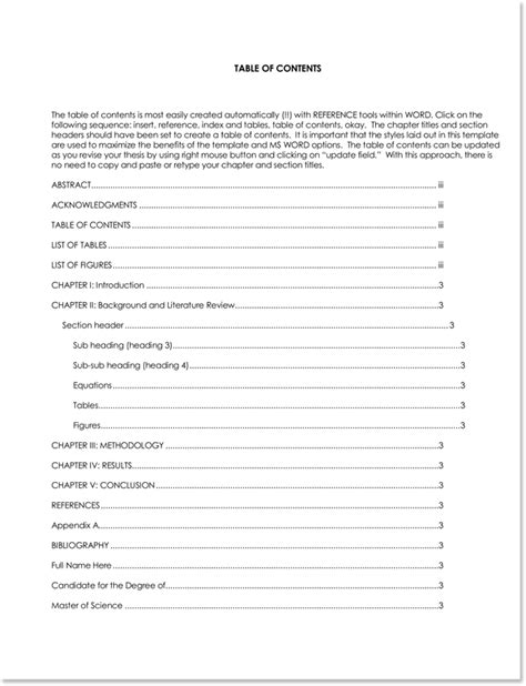 table  contents template master template
