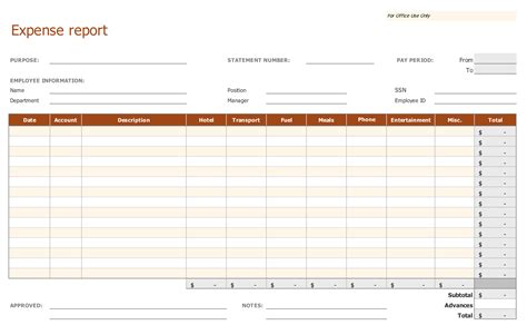 business expense report template excel templates