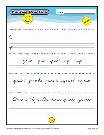cursive  letter  worksheets  handwriting practice