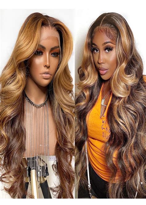 piano color  highlight wig brazilian body wave wig lace front human hair wigs honey blonde