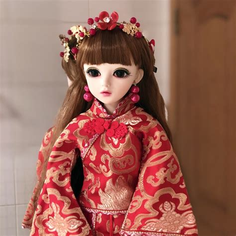 Top Quality 1 3 Bjd Doll With Red Chinese Traditional Wedding Dress