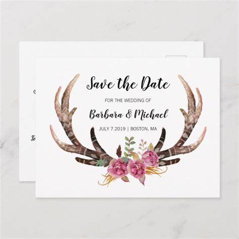 watercolor antlers save  date country wedding announcement postcard zazzle country