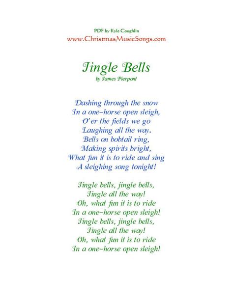jingle bells lyrics printable  printable world holiday