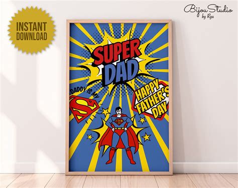 printable super dad sign fathers day print  happy etsy