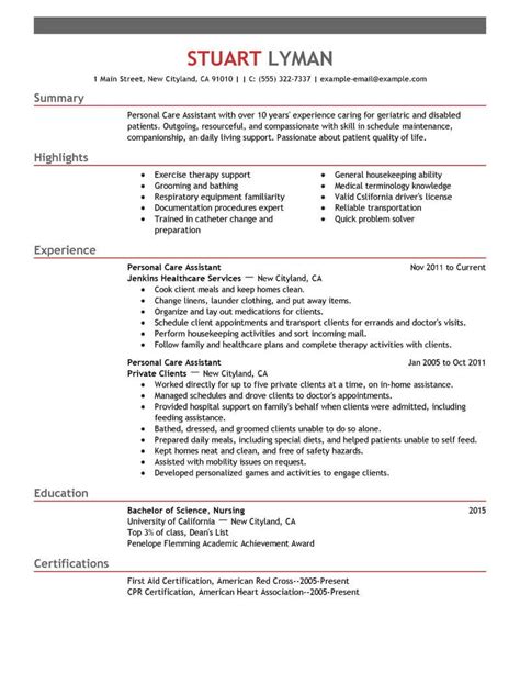 personal care assistant resume   professional resume
