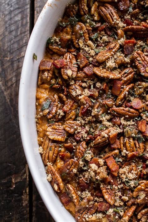 bourbon sweet potato casserole with bacon and pecans