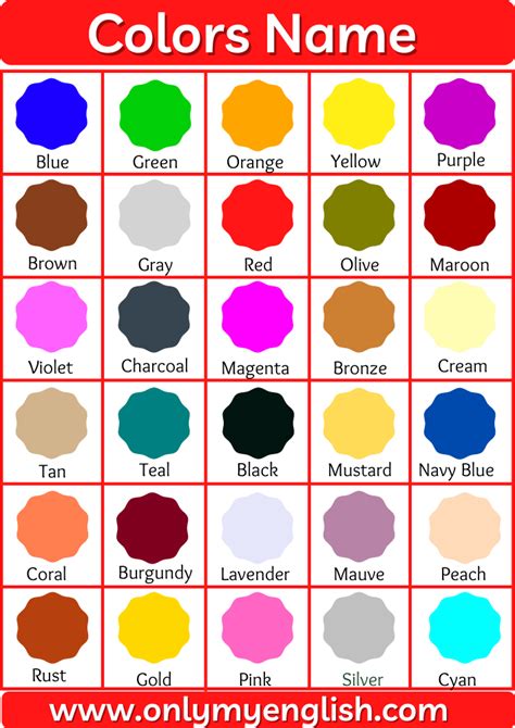colors  list  colorcolours   english  pictures