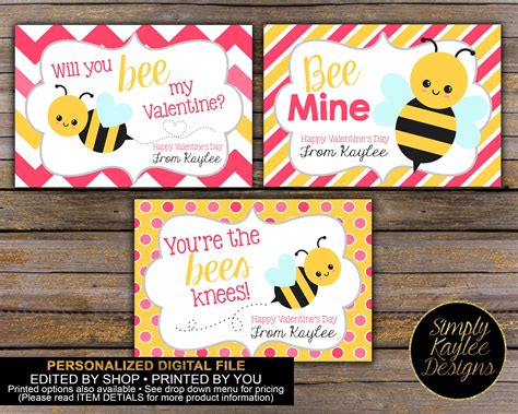 bumble bee valentines day card  simplykayleedesigns  etsy https