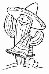 Cinco Mayo Coloring Pages Smiling Outfit Mexican Traditional Cactus Wear Color sketch template