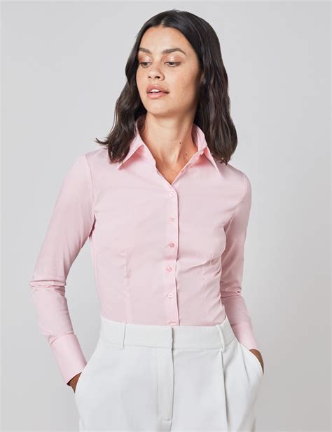 women s fitted shirt with high long collar and single cuff in light
