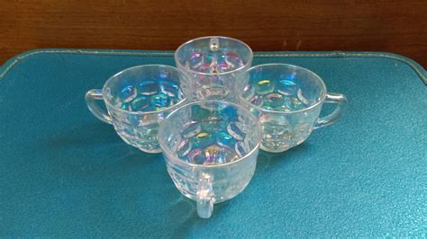 Iridescent Federal Glass Yorktown Set Of 4 Snack Coffee Punch Etsy